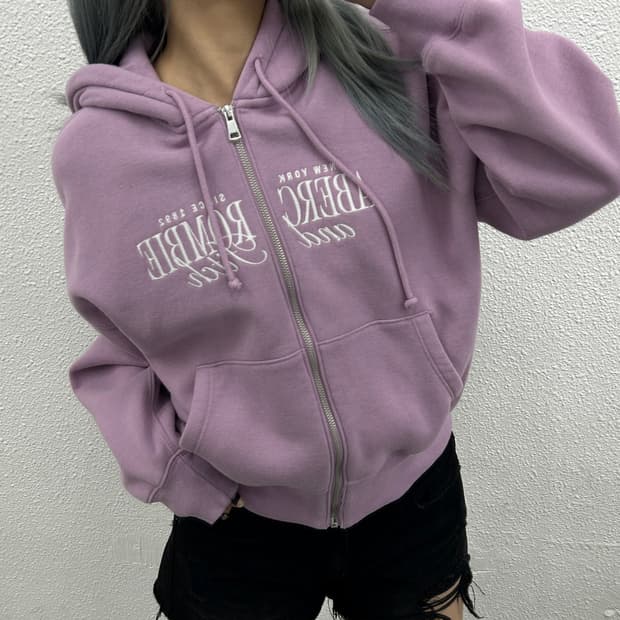아베크롬비 레터링 센터로고 연보라 후드집업 S