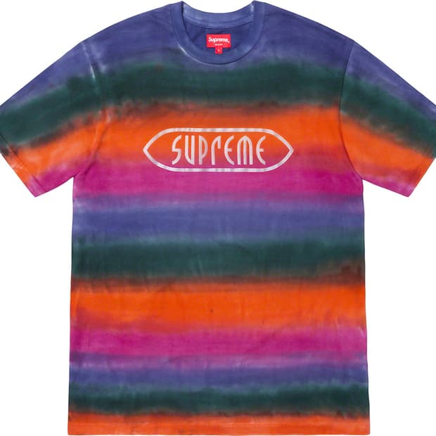 슈프림 레인보우 스트라이프 티 오렌지