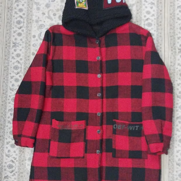 빈티지 체크 후드 코트