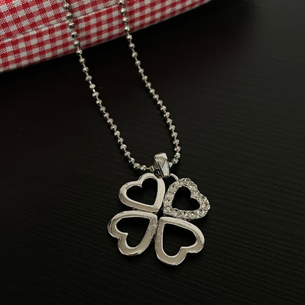 빈티지 페어리 실버 큐빅 클로버 목걸이