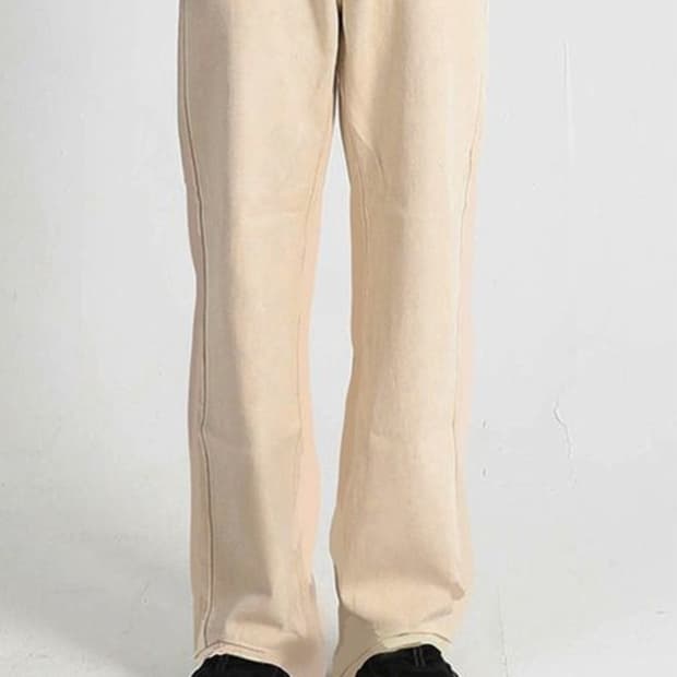 남여공용 와이드 데님 팬츠-베이지 L