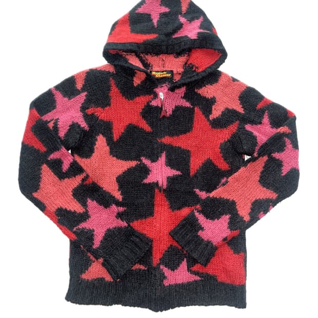 히스테릭 글래머 아카이브 별 스타 패턴 기타 참 니트 후드집업 자켓