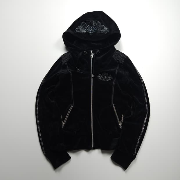 EXR Y2K 디테일 벨벳 크롭 후드 자켓 (90)