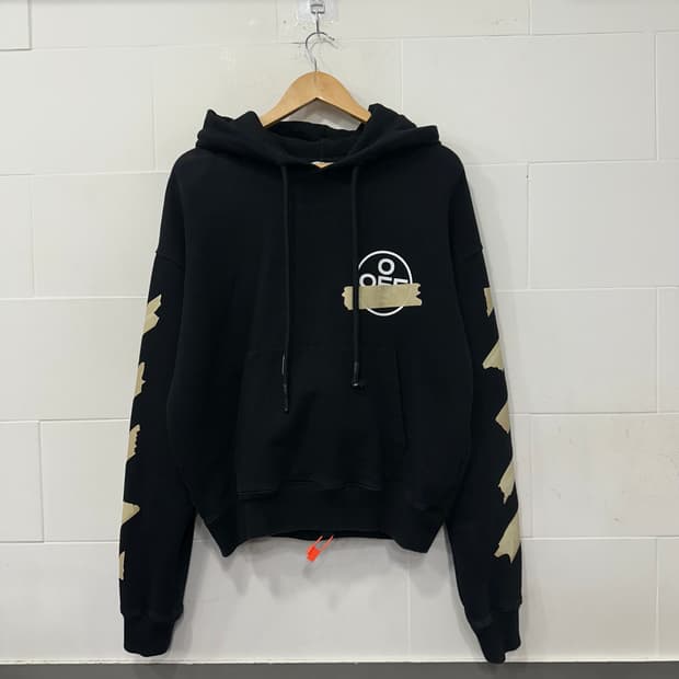 오프화이트 테이프 애로우 후드티