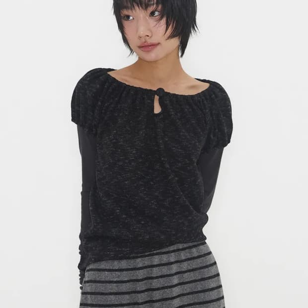 익스파이어드걸 Mellow Puff Top Charcoal