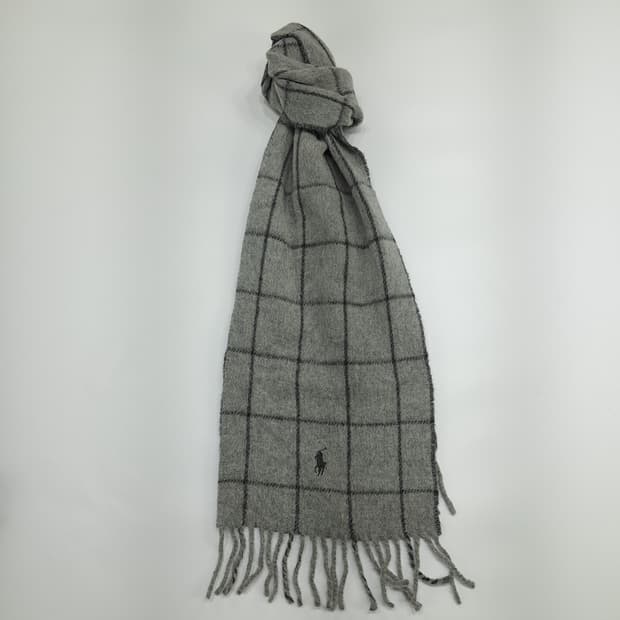 MX097 폴로 랄프로렌 그레이 윈도우페인 양면 램스울 목도리 머플러