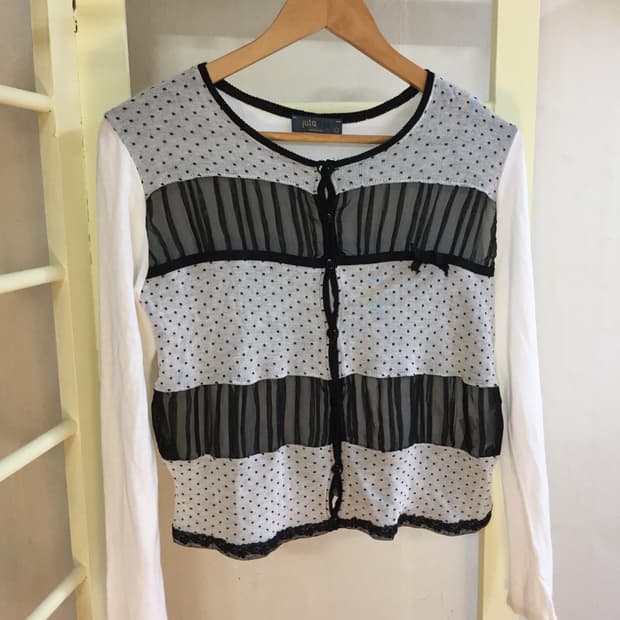 Jutaage 도트 시스루 배색 가디건