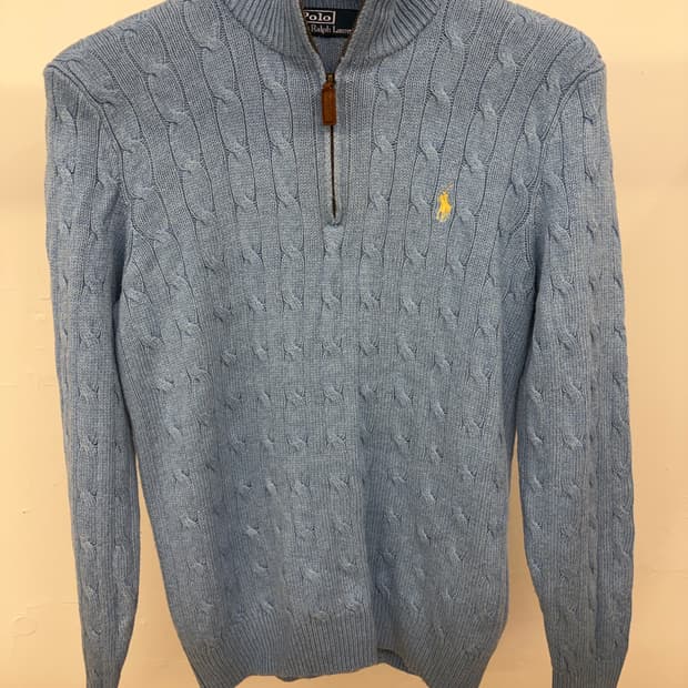 [S] 폴로 랄프로렌 케이블 반집업 니트 스웨터 하늘색