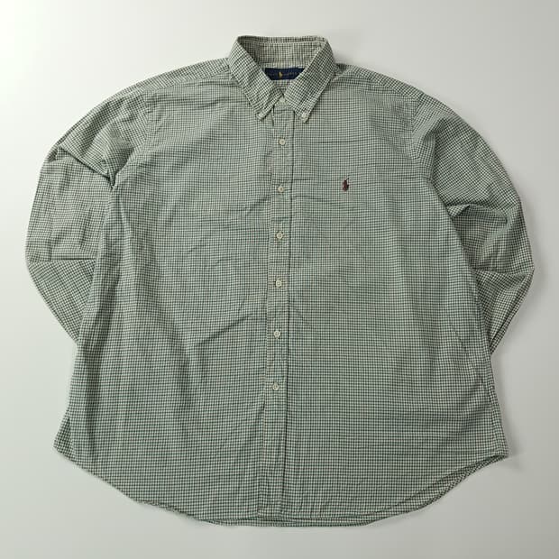 CK713 2XL 폴로 90s 그린브라운 마이크로체크 셔츠 남방