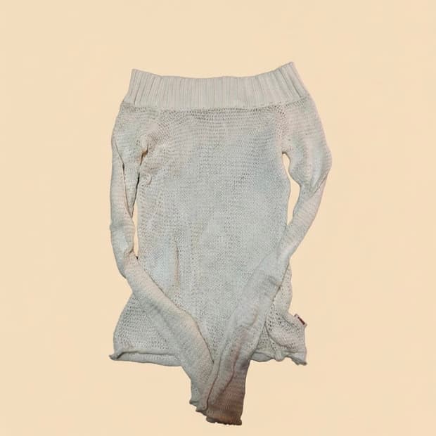 guess Y2K 오프숄더 메쉬 화이트 니트 스웨터 갸루 딱붙핏