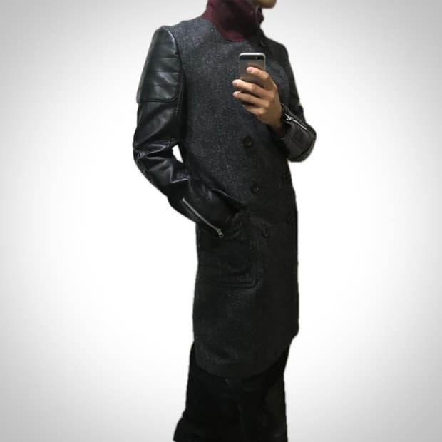 준야 와타나베 맨 17FW 런웨이 암레더 패치 더블 코트