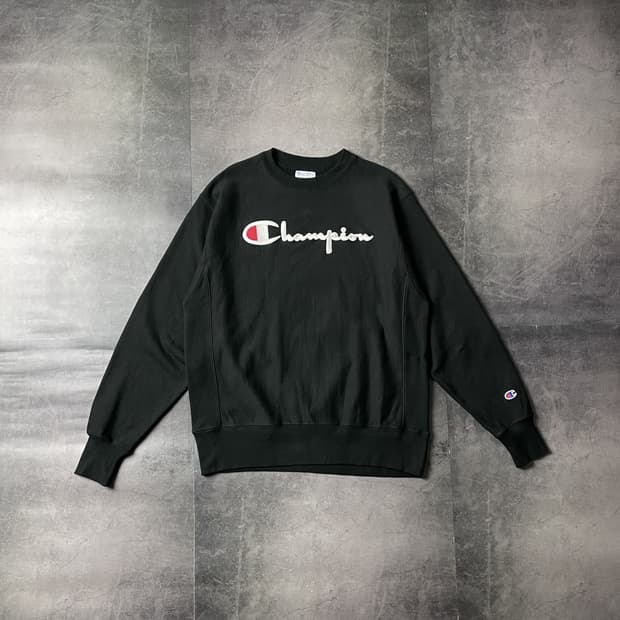 CHAMPION 챔피온 리버스위브 빈티지 블랙 코튼 맨투맨 A00527