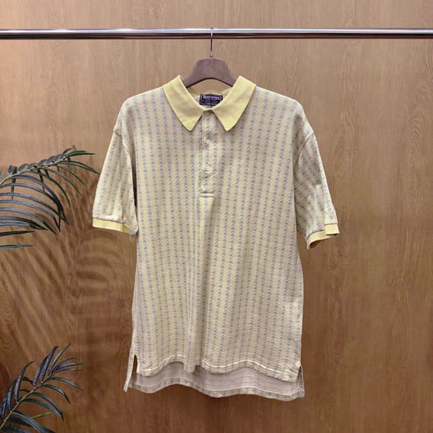 버버리 니트 PK 카라티 90s USA코튼 반팔 자카드 패턴 디테일