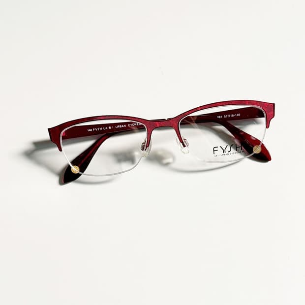영국제 FYSH 레드 메탈 스퀘어 반무테 빈티지 안경