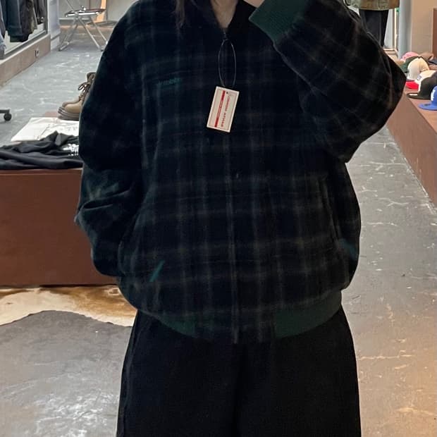 아디다스 빈티지 그린 체크 리버시블 자켓 H1709