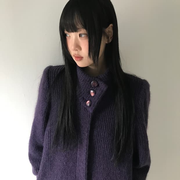 Highneck Button Knit Cardigan