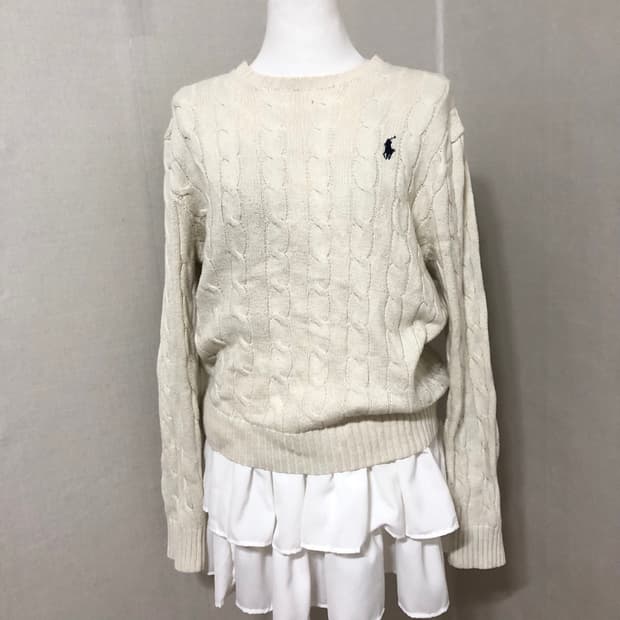 폴로 아이보리 꽈배기 니트