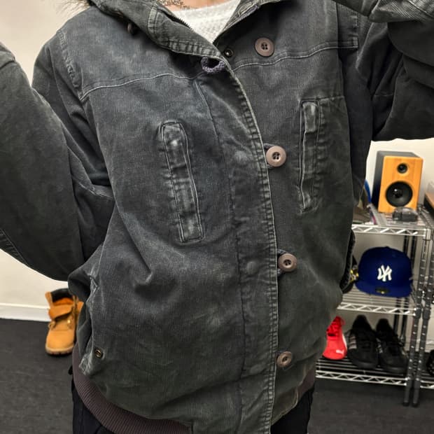 올드 빈티지 코듀로이 퍼 후드 점퍼