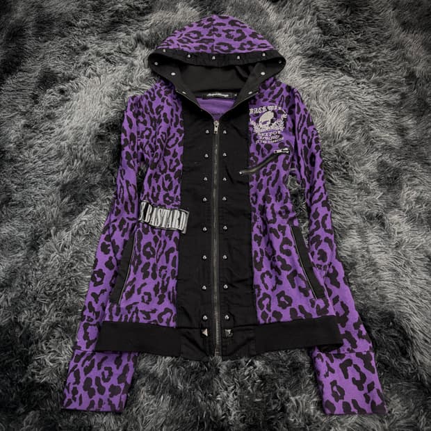 Sexpot Revenge 퍼플 호피 펑크 후드집업