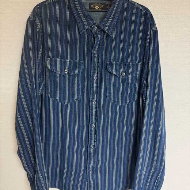 L RRL 더블알엘 인디고 더블페이스 스트라이프 셔츠 자켓