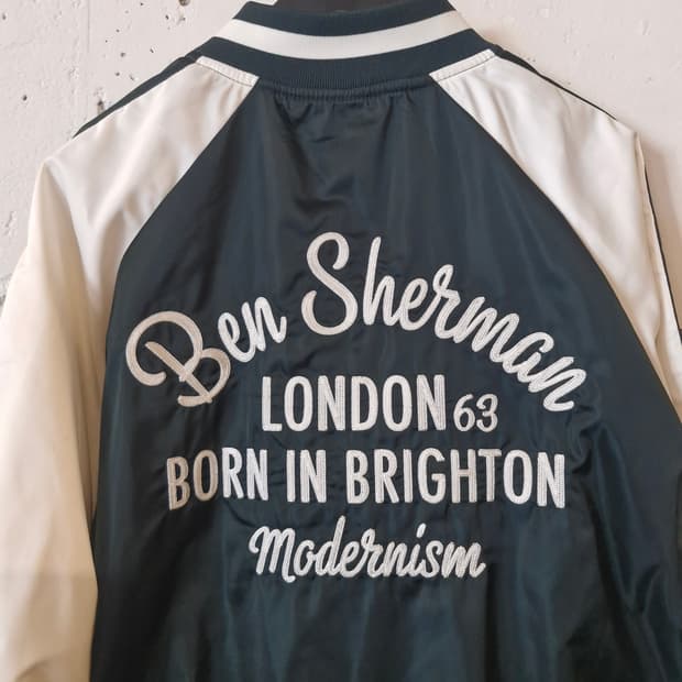 벤셔먼 자수 새틴 바시티 봄버 블루종 자켓