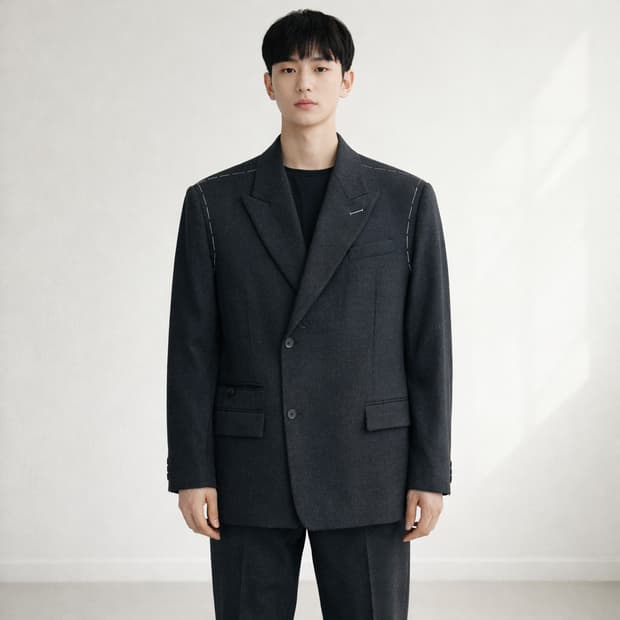 IEY 스티치 디테일 오버핏 울 블레이저