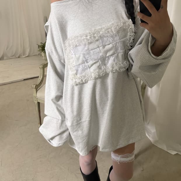 사화룸 그레이 패치 후드 롱슬리브