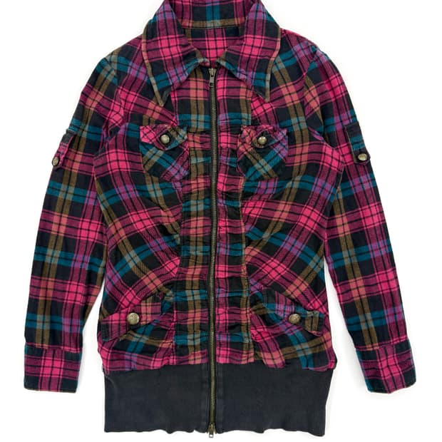 빈티지 팡크 셔링 체크 집업