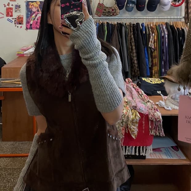 브라운 스웨이드 퍼자켓 [무배]