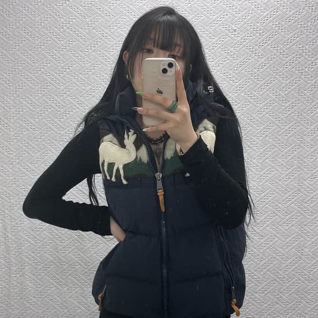 지프 빈티지 노르딕 부클 자수 패딩 조끼 L C08939