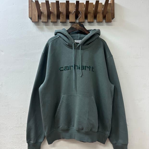 Carhartt WIP 칼하트 로고 자수 기모 후드 스웨트셔츠 다크그린