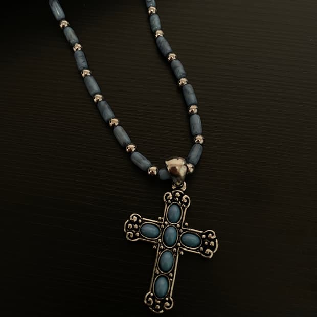 빈티지 오리엔탈 터키석 십자가 목걸이