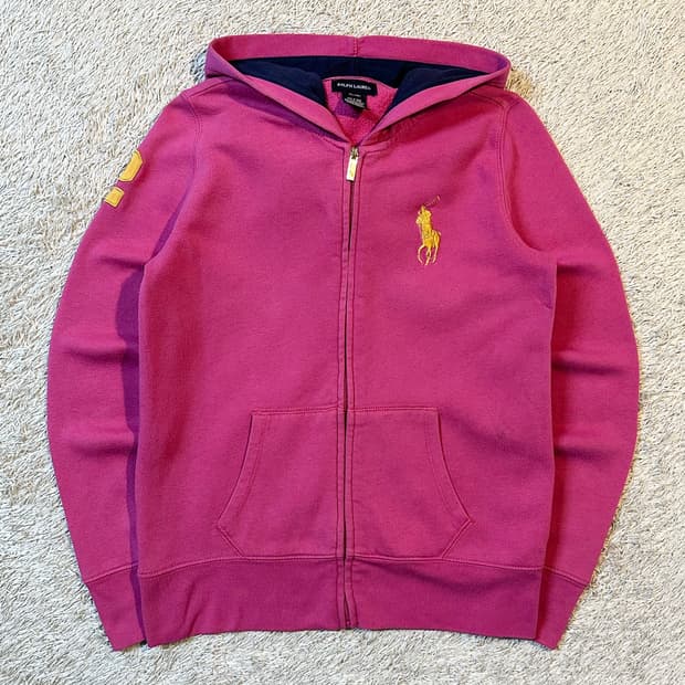 희귀) 폴로 랄프로렌 빅포니 로고 후드집업 핑크 골드