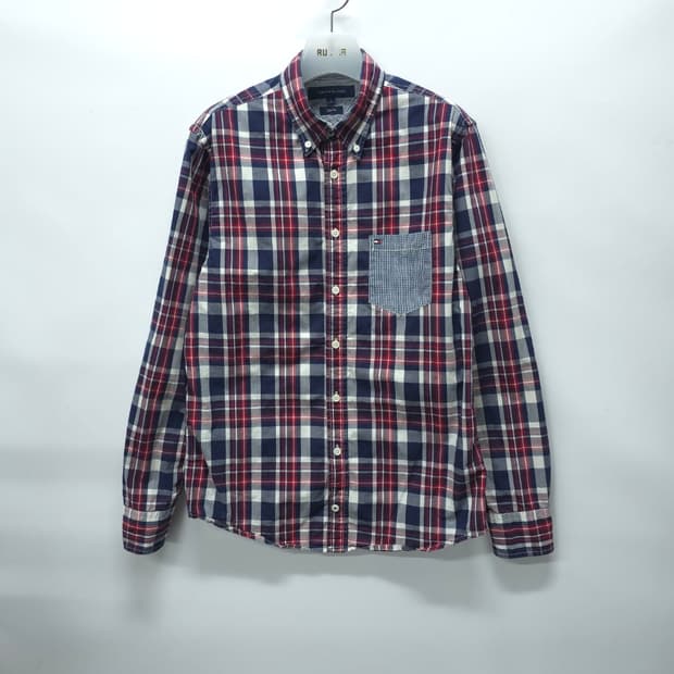 타미힐피거 남성 포켓&엘보 패치 체크 셔츠(95)