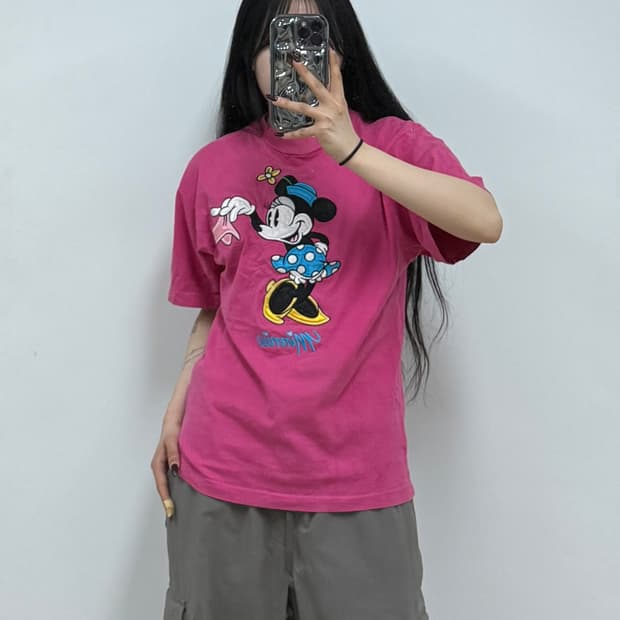 디즈니 미니마우스 자수 반팔 티셔츠 E17