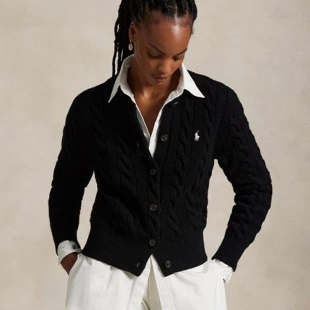 폴로 랄프로렌 신형 꽈배기 케이블 니트 울 캐시미어 가디건 블랙 S 
