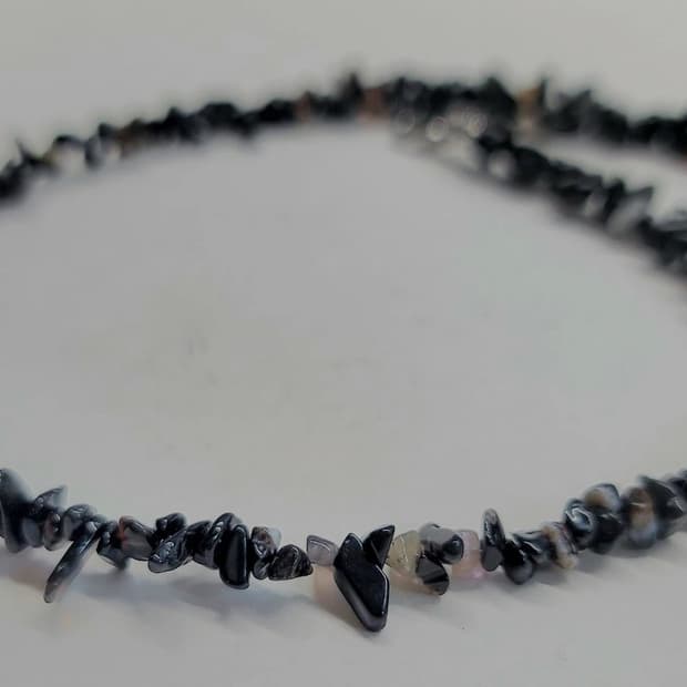천연 원석 흑요석(옵시디언) 칩 목걸이 블랙 초커 네크리스