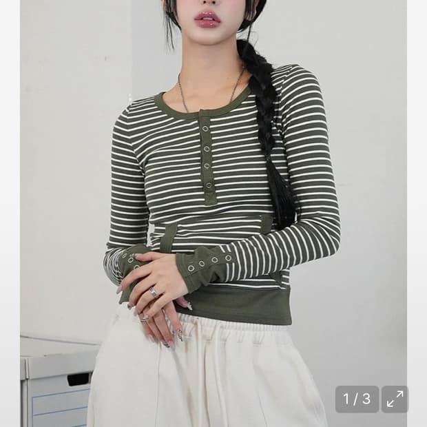 리마지 Four botton striped T-shirt