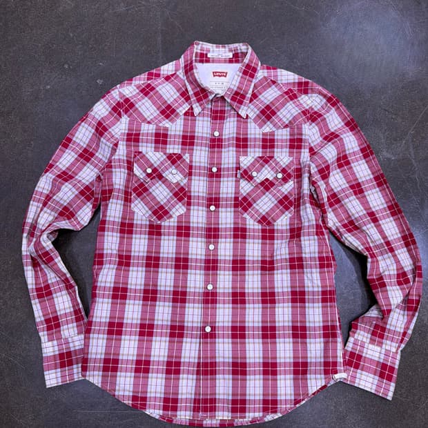 리바이스 레드체크 슬림핏 웨스턴 체크셔츠 S