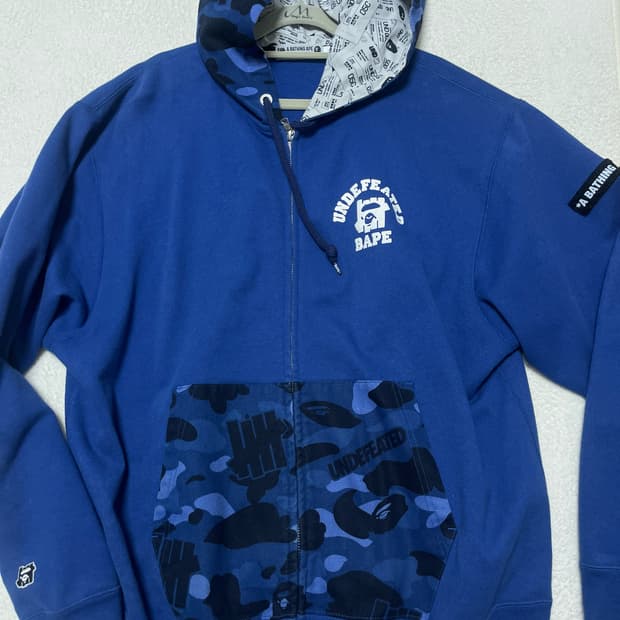 베이프xundeafeted 콜라보 블루 카모 후드집업 L