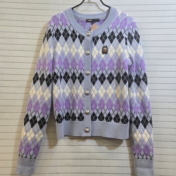 마쥬 아가일 니트 가디건 퍼플 1사이즈