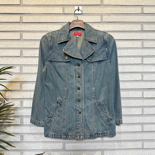 JPN VINTAGE 데님 하프 코트자켓 5버튼 라펠 디테일 라이트워싱