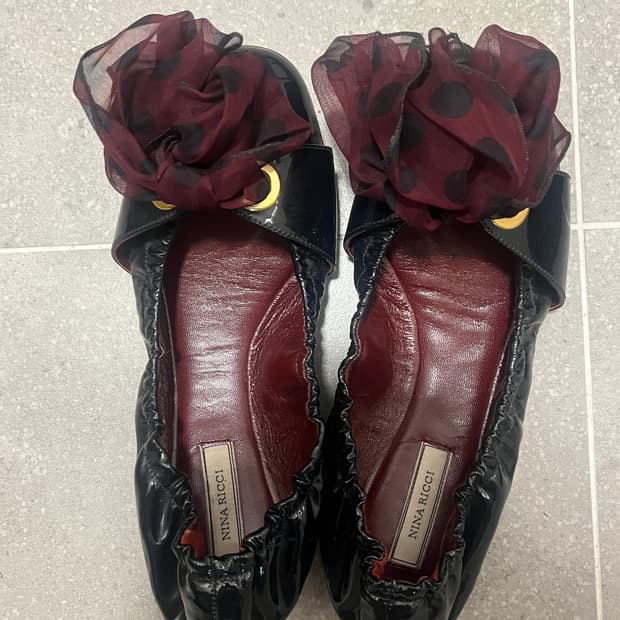 Nina Ricci 니나 리치 빈티지 플라워 꽃 플랫슈즈 셔링 신발