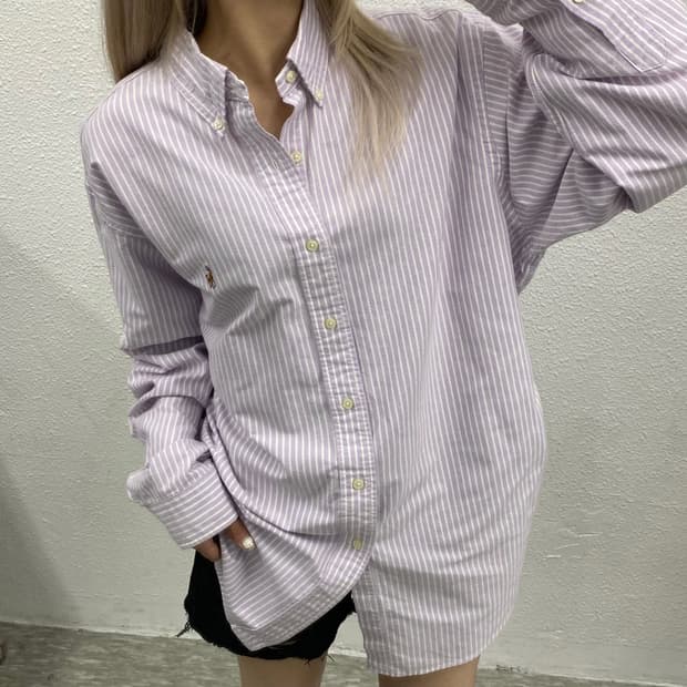 폴로 랄프로렌 옥스포드 연보라 스트라이프 셔츠