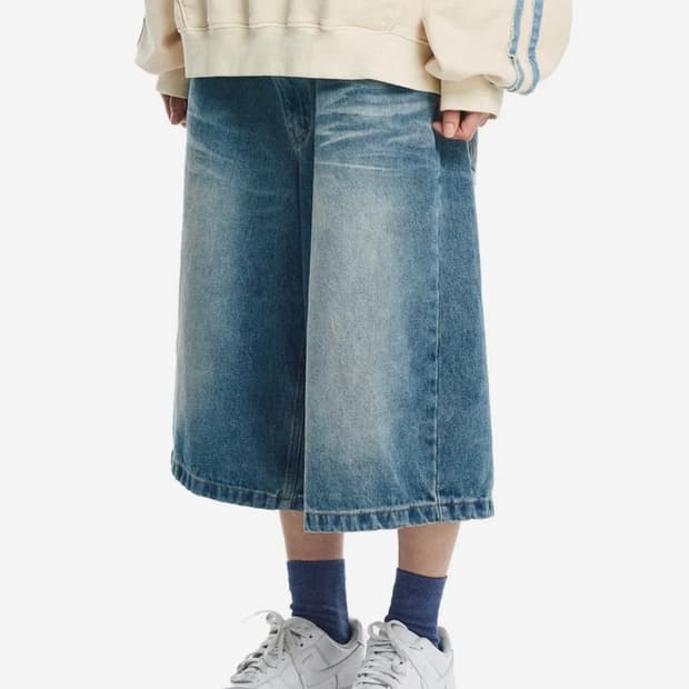 이지노이지 8부 데님 버뮤다팬츠 - 미디엄블루