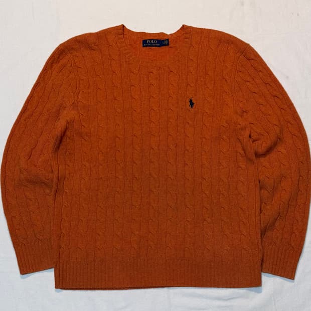 폴로 랄프로렌 꽈배기 케이블 울 캐시미어 니트 오렌지
