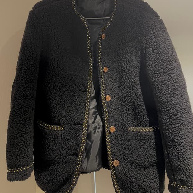 블랙 트위드 뽀글이(플리스) 자켓