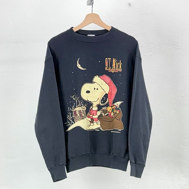 스누피 90s 블랙 피너츠 조스턴 스웨트 셔츠