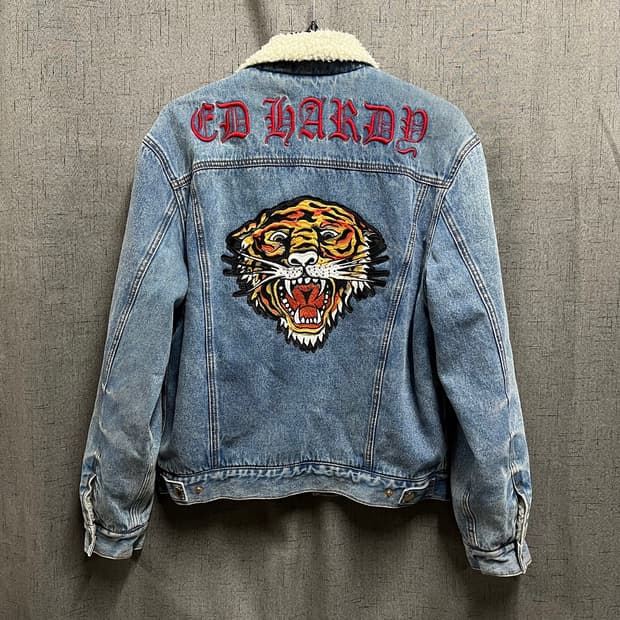 [Y2K] 에드하디 타이거 자수 셰르파 데님 자켓