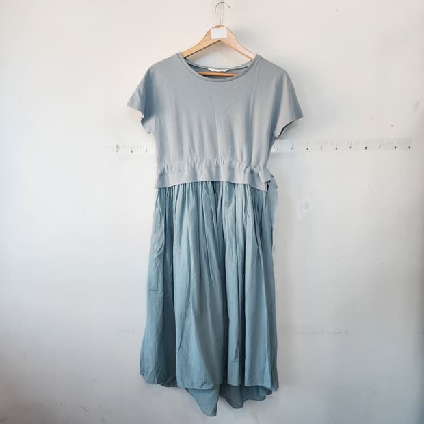 지컷 하늘색 롱 원피스 반팔형